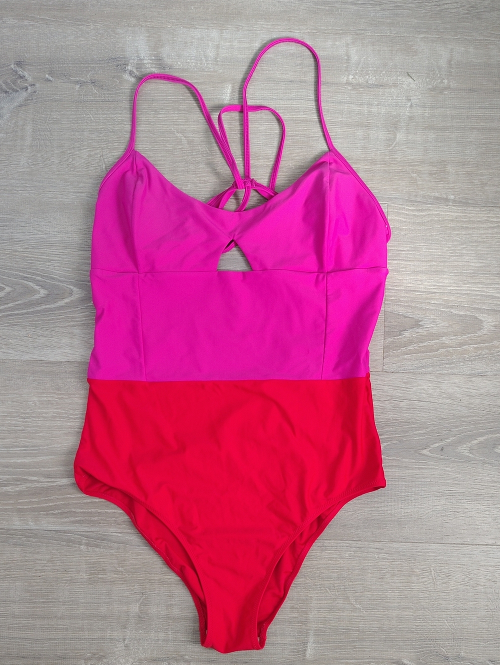 Woman Sumersalt Two-Tone Pink & Red One-Piece Swimsuit